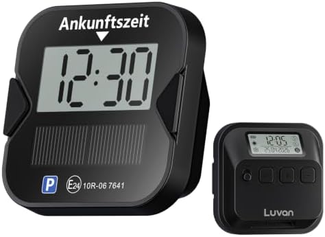 Luvan Elektronische Parkscheibe mit KBA und E-Mark Zulassung, Digitale Parkscheibe mit Doppelanzeigen, Elektrische Parkuhr mit Type-C und Solarladung, Batterielaufzeit von über 5 J
