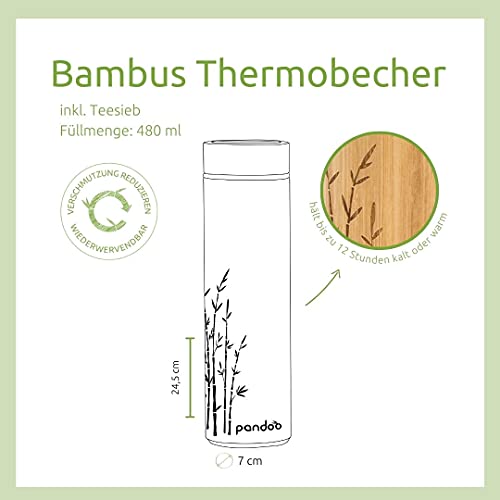 pandoo bamboe thermo beker | dubbelwandige thermo fles, reis mok, thee maker, thee fles, drinkfles met rvs theezeefje | BPA-vrij | Thee to-go - Image 7