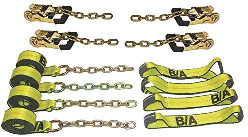 BA Products 38-8200C 8 pt Rollback Tie Down Kit Flatbed Tow Truck Gradual Release Ratchets Straps w/Chain 14' Straps Recovery Tow Truck Wrecker