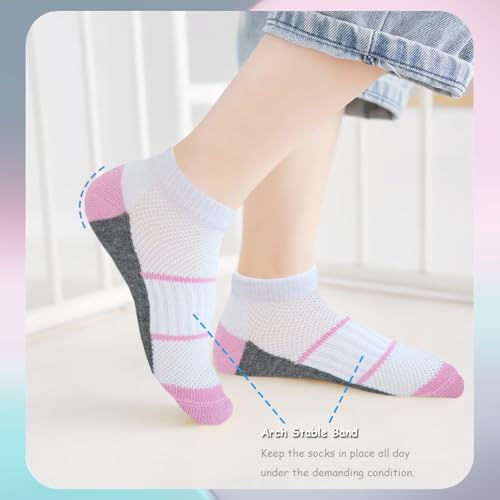 Bemeol 12 Pairs Girls Socks Kids Low Cut Ankle Socks Girls Half Cushion Athletic Sock4