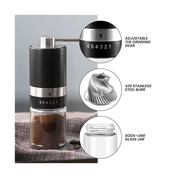 VEVOK CHEF Manual Coffee Grinder Mini Hand Coffee Grinder 6 Adjustable