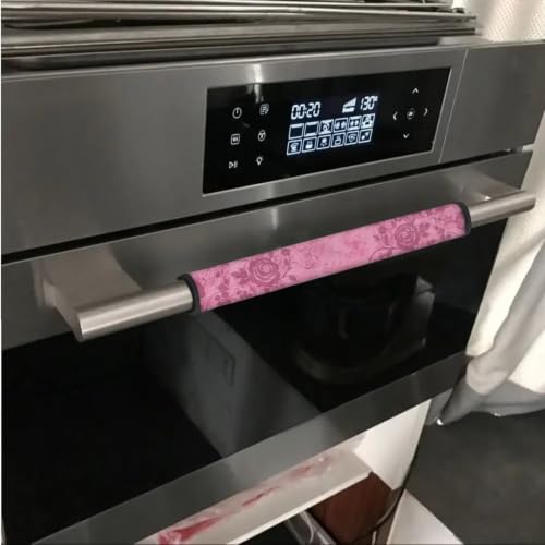 Image of 6 Pcs Refrigerator Microwave Door Handle Covers Electrical Appliances Handle Protector Keep Clean and Protected from Oil Stains, Fingerprints, Liquids, Vintage Floral Pink
