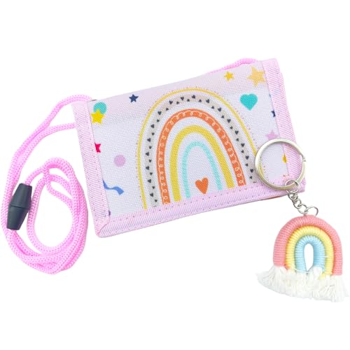 Bikasun Regenbogen Brustbeutel Kinder mit Schlüsselanhänger, Boho Geldbörse Geldbeutel für Mädchen, Geldbeutel zum umhängen, Brieftasche Kleine, Geburtstag Geschenk