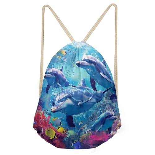 Upetstory Adorable Dolphin Drawstring Backpack Gym Sack Pack Outdoor String Bag Cinch String Bags for Women Girls Kids Boys Travel Holiday Bags Home Beach Picnic Storage Pouch2