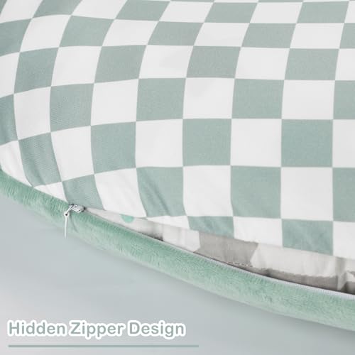 Image of Newborn Lounger Cover, Soft Comfortable Baby Lounger Cover, 1 Pack Reversible Removable Slipover for Infant Lounger Pillow, Green Checkered (Lounger not Included)
