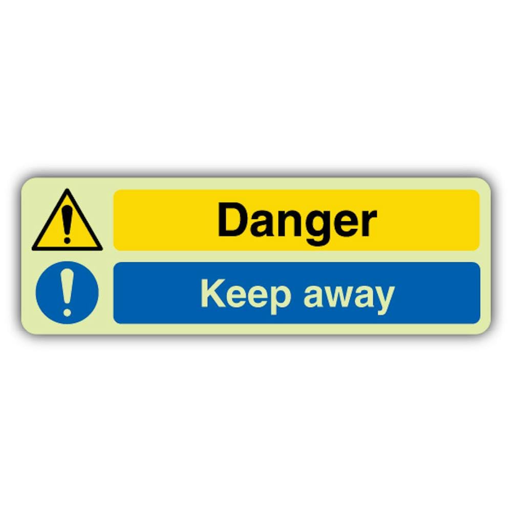 V Safety - Señal de advertencia de peligro que brilla en la oscuridad, 750 x 250 mm, hecha de vinilo autoadhesivo de triple brillo, fabricado en Gran Bretaña