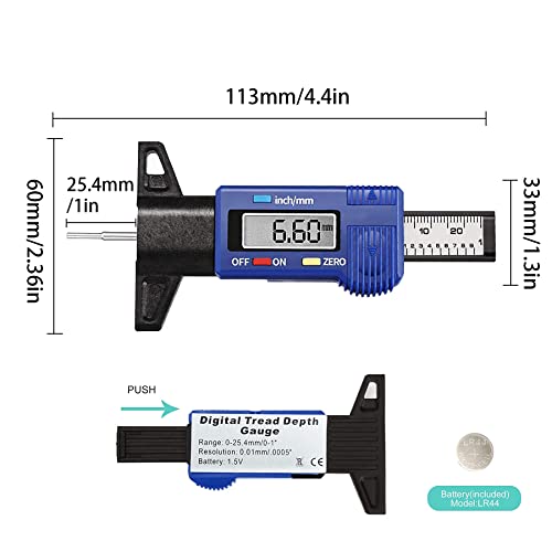 Bandenprofieldieptemeter, bandenmeter, digitale dieptemeter met LCD-display, bandenprofielmeter, bandenprofielmeter… - Image 3