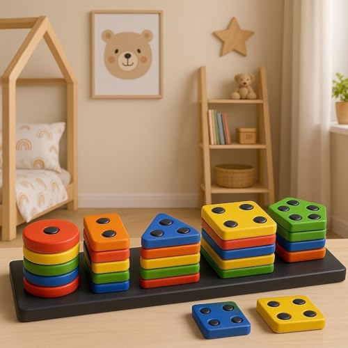 Image of NIBAR Baby Smart Activity Fun & Learning Blocks Geometrics, Educational & Learning Sorter Toys, Color Choose Stacking Game for Kids Baby, 1 2 3+ Year Activity Toys