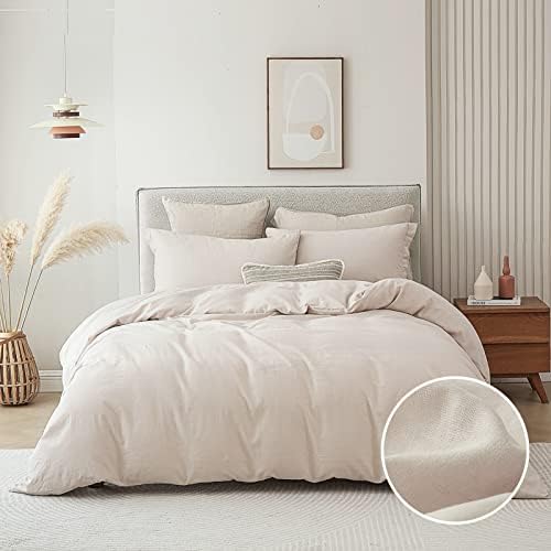 CozyDH Duvet Cover King Size - Belgian Linen Cotton Blend Summer Linen Duvet Cover Set, 3 Pieces Soft Lightweight Bedding Set with Zipper Closure 8 Ties for All Season(Linen, 104x90,No Comforter)