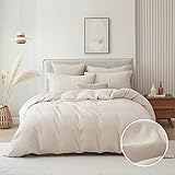 CozyDH Duvet Cover King Size - Belgian Linen Cotton Blend Summer Linen Duvet Cover Set, 3 Pieces Sof
