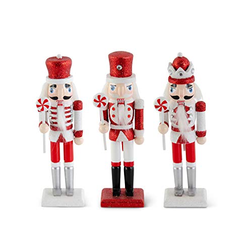 K&K Interiors 54425A Assorted Red and White Glittered Wood Nutcrackers (3 Styles)