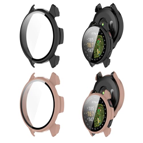 Coque Garmin Approach S50 en polycarbonate avec protection écran en verre trempé noir et rose