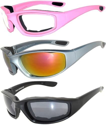 Image of OWL Motorcycle Riding Sport Sunglasses Assorted Color Multipacks, Unisex Foam Padded Wind Blocking Glasses UV400 Protection
