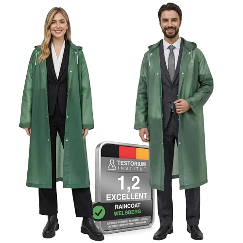 welsberg 2 Stück Regenponcho Damen und Herren Wasserdicht Atmungsaktiv Regenjacke Regenschutz Reganmantel für Festival Konzert Camping Wandern Angeln Sport, Grün