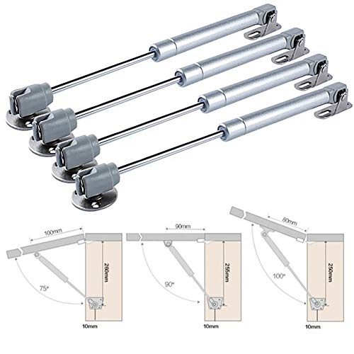 Harddo - Barra de apoyo hidráulica (4 unidades, bisagra para muebles, armario de cocina, elevador de puerta, apoyo neumático, amortiguador hidráulico de gas)