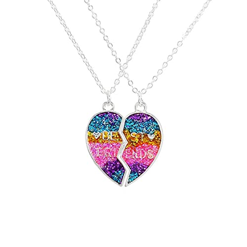Saalort Best Friends Necklace for 2 Magnetic Split Heart Necklaces Set Friendship Gifts BFF Matching Pendant, Zinc, Amethyst