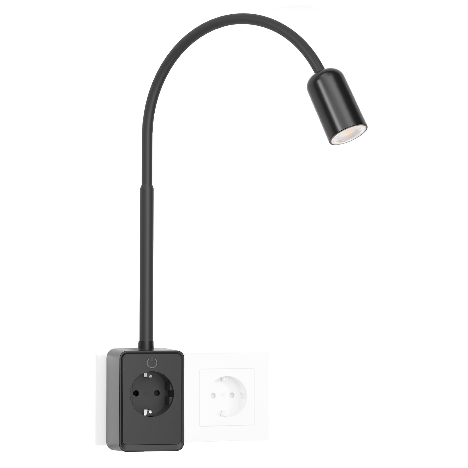 ENUOTEK Lampara de Lectura Aplique LED Interior, 3W 240LM Lampara Enchufe pared Aplique Negro Mesita de Noche pared, 4 Brillo Regulable, 3 Color de Luz 4000K-3000K-5000K Lampara Lectura pared