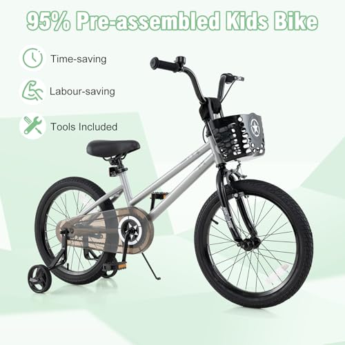 Image of BABY JOY Starry Kids Bike, 12 14 16 18 Inch Bicycle with Training Wheels, Storage Basket, Adjustable Handlebar & Seat, Handbrake & Coaster Brake, Girls Boys Bike