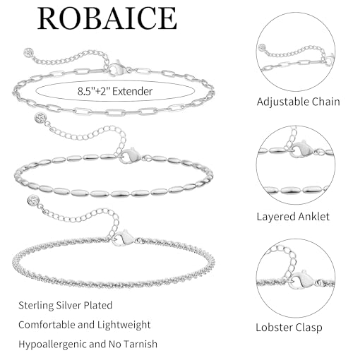 Image of Robaice Ankle Bracelets for Women, Glitter Waterproof Adjustable Anklet for Women, 14K Gold Plated /Sterling Silver Layered Anklets, Summer Beach Anklet Jewelry for Women Gift