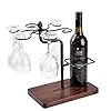Porte-Verres à vin avec Porte-Bouteilles à vin, Porte-Verres à vin en métal et Bois Massif, sur Pied, pour 1 Bouteille 6 Verres à vin, Support à vin décoration Cadeau Anniversaire Amateur de vin Noël
