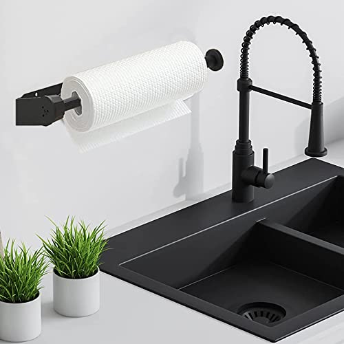 Image of 2 PACK Metal Paper Towel Holder, Easy Tear with Damping Function, Single Hand Operable Wall Mount Paper Towel Holder, Self-Adhesive or Drilled for Kitchen,Under Cabinet, Bathroom. Black