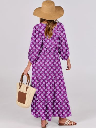 Image of ANRABESS Womens Boho Floral 3 /4 Puff Sleeve Maxi Dress | Tiered Flowy Loose Fit, Comfy Soft Rayon Fabric, Wedding Guest Church Beach, Modest Elegant, Spring Summer Fall Outfits