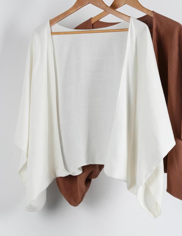 Women's Linen Cardigan 3/4 Sleeve Open Front Lightweight Kimono Shrugs Casual Loose Cover Ups4