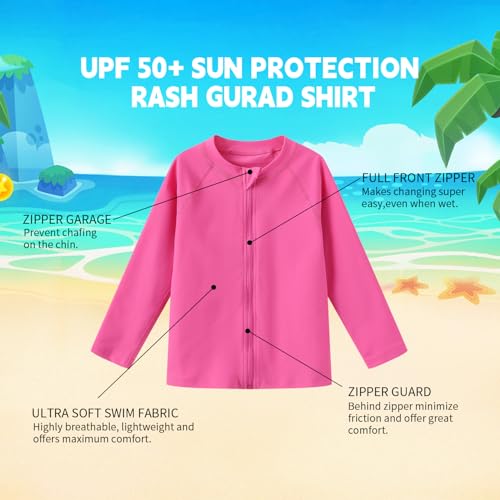 Ubestyle Baby Boys and Girls UPF 50+ Long Sleeve Zip Rash Guard Toddler Swim Shirt Top Quick Dry Sun Protection3