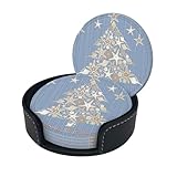 Juego de 6 posavasos redondos con estampado navideño de conchas marinas para bebidas, de cuero, para bar o cerveza, para el hogar y la cocina