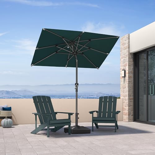 Image of PURPLE LEAF Patio Market Umbrella 6' x 4' Rectangle Dual Tilt Green 8 Ribs