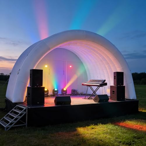 OZIS 20 × 15 × 13 FT Inflatable Event Stage Tent Indoor/Outdoor Dome Booth, Inflatable Stage Cover Party Tent Marquee Concert Shelter Dome Parties Cover with Built-in Blower Quick Set-Up(White