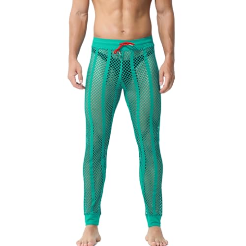 Men's Fishnet Pants Male See Through Bottoms Mesh Pants for Men