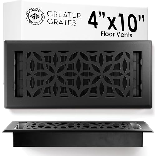 Decorative Floral Steel Floor Register with Adjustable Air Flow