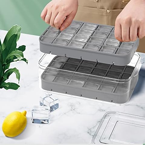 48 Small Ice Cube Tray with Lid and Bin, Easy-release Ice Trays for Freezer, Silicone Ice maker with Ice Bucket for Chilled Drink and Smoothie Gray Cover