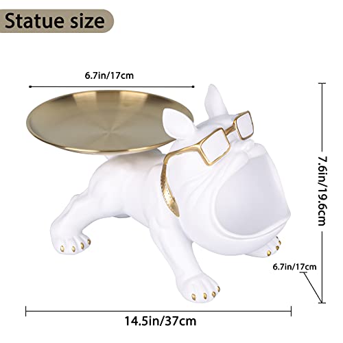 White French Bulldog Figurines With Tray, Multi-Function French Bulldog Statues Home Decor Sculpture, Suitable For Home Decor Modern Art Dining Table Decor Office Small Object Tray,Nordic Home Decor #TOP1