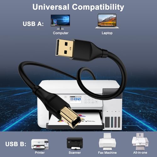 USB Printer Cable, 6FT High Speed Type A to Type B Printer Cable 6 Feet USB 2.0 Scanner Cord to Computer Laptop for HP Canon Dell Epson Brother Lexmark Xerox Samsung Piano DAC MIDI Keyboard - Thumbnail 7