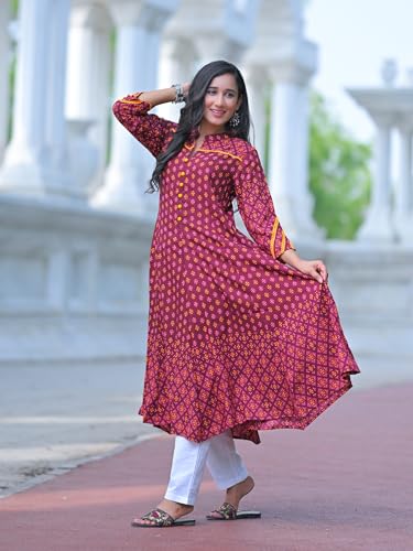 Image of Yash Gallery Women's Rayon Relaxed Fit Anarkali Floral Printed Kurta