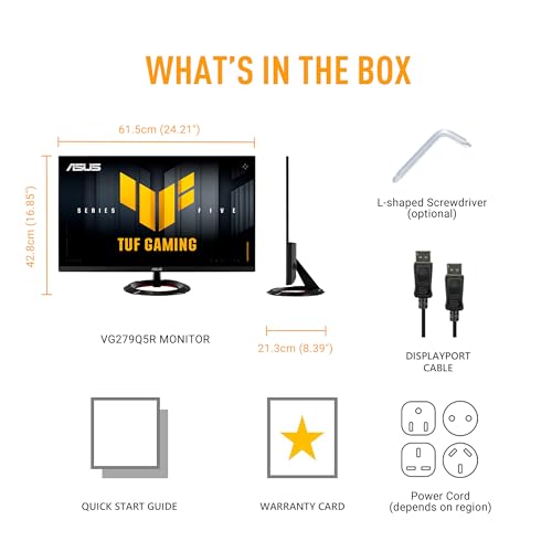 ASUS TUF Gaming Series 5 - VG279Q5R Gaming Moniteur – 27 inch, Full HD(1920x1080), 200Hz, Fast IPS, ELMB, 0.3ms, Haut Parleur stéréo, DisplayWidget Center, AI Visual