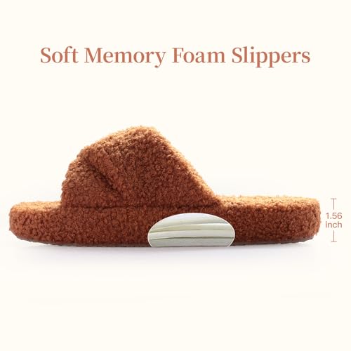 MEJORMEN Women's Memory Foam Slippers - Cozy Faux Fur Lined House Shoes, Open-Toe Non-Slip Indoor/Outdoor Slippers, Plush Fuzzy Comfort, Trendy Gift for Women3