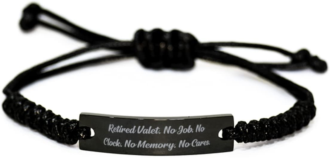 Cute Valet Gifts, Retired Valet. No..., Cute Graduation Black Rope Bracelet Gifts Idea For Coworkers, Valet Gifts From Coworkers, Unique valet gifts for men, Unique valet gifts for women, Personalized