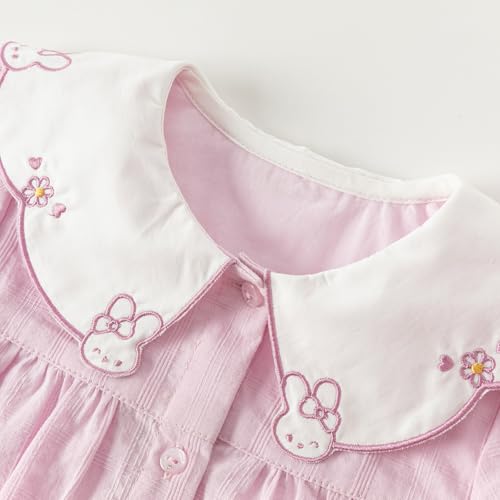 DAVE&BELLA Girls Button Down Shirt with Doll Collar Summer Crop Tops Ruffle Short Sleeve Shirt Blouse with Rabbit Embroidery3