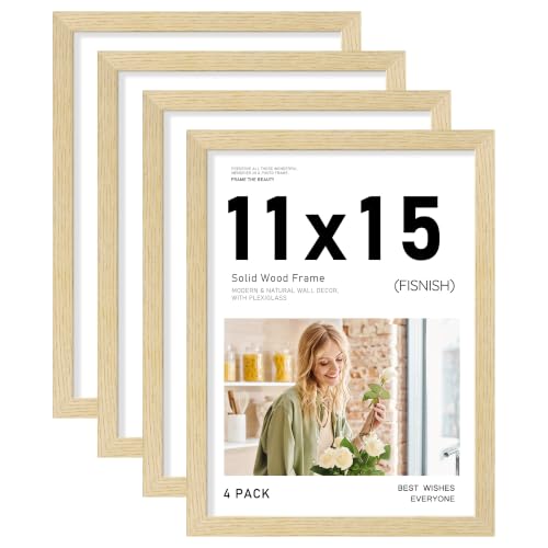 Image of 11x15 Picture Frame Set of 4, Natural Solid Wood Frames