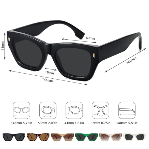 Large Cateye Polarized Sunglasses for Women Men Retro Trendy Square Sunnies FZN8194