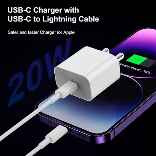 Image of 20W Charger Adapter with 1M Type C Cable Compatible with iPhone 17 /17e /17Pro /17 Pro Max /17 Air /16 /16e /16 Plus /16 Pro /16 Pro Max /15 /15 Plus /15 Pro /15 Pro Max|20watt 3.0 PD Fast Charging Adaptor, White