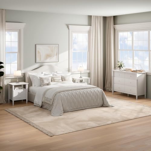 Image of JOINICE White Dresser and Nightstand Set for Bedroom, Jenny Lind Spindle