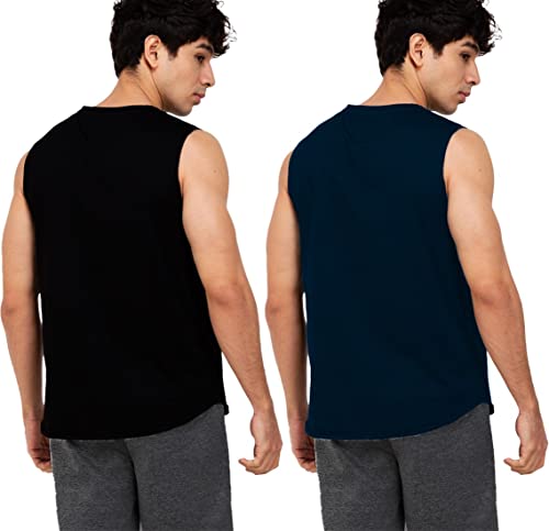 Image of Solid Sleeveless Cotton Regular Fit Mens Stylish Top Tanks Vest T-Shirt (Combo Pack of 2)