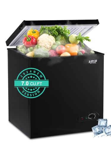 Chest Freezer Krib Bling 3.5 cu.ft Adjustable Thermostat Compact Freezers with Removable Storage Basket for House Kitchen Basement White