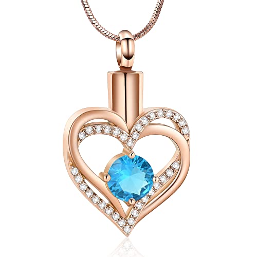 Minicremation Cremation Urn Necklace for Ashes Cremation Jewelry Heart Urn Necklace for Women Girls Birthstone Memorial Jewelry Pendant for Ashes for Human Pet