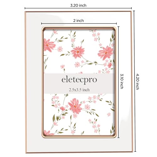 Image of eletecpro 2.5x3.5 Enamel Picture Frame with Real Glass Cover, Small Photo Frame with Rose Gold Metal Edge Display Pictures 2.5 by 3.5 for Tabletop and Wall Decor, White, 1 Pack