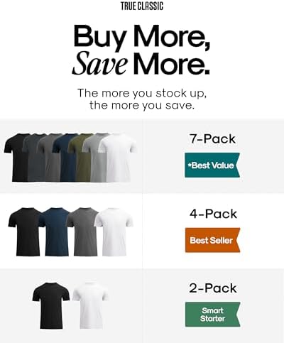 True Classic Mens T-Shirts – Short Sleeve Crew Neck T Shirts for Man, Cotton Blend Novelty Tshirt for Men, T-Shirt Homme, Pack of 4, Essentials, M - 3